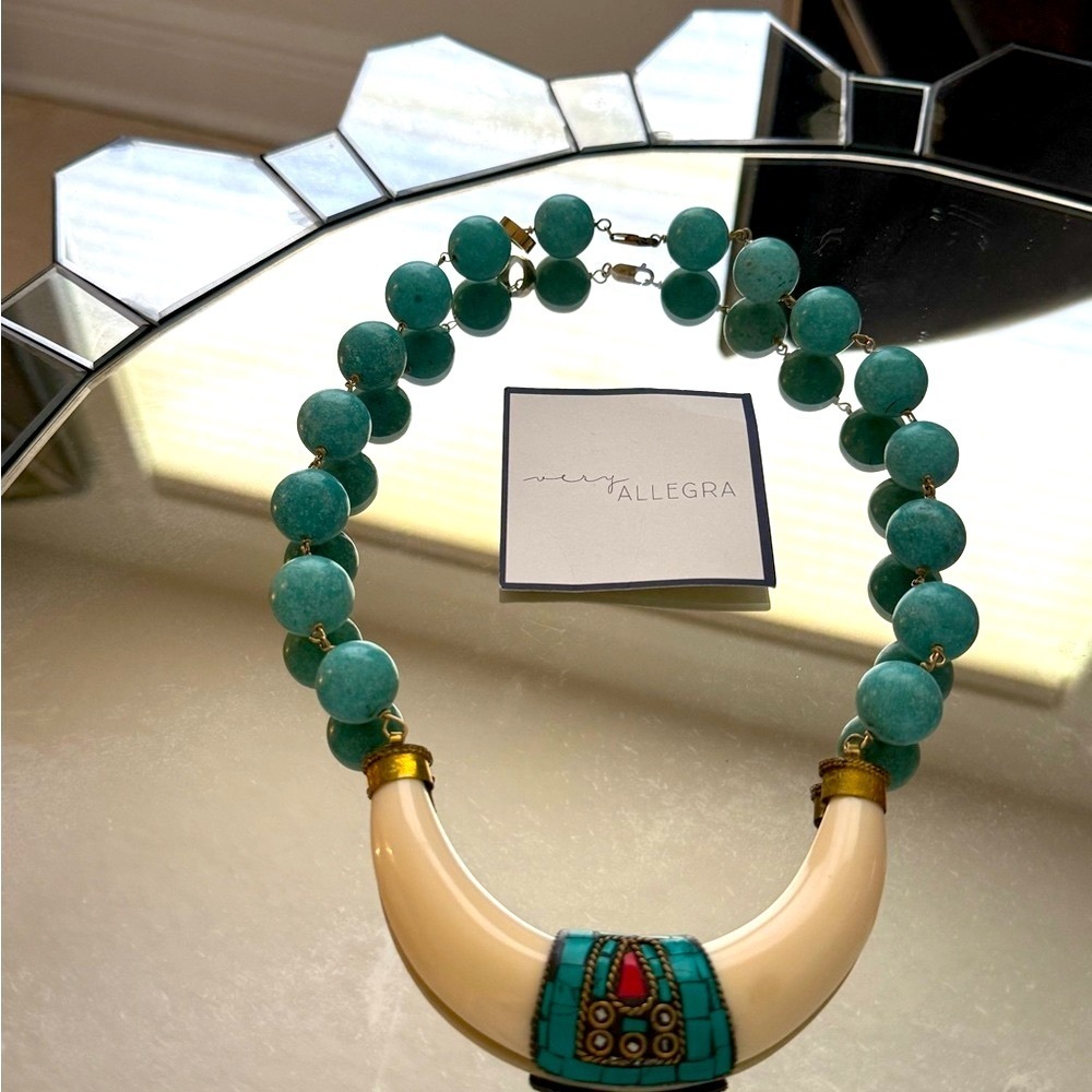 Very Allegra Turquoise Beaded Half Moon Statement Necklace